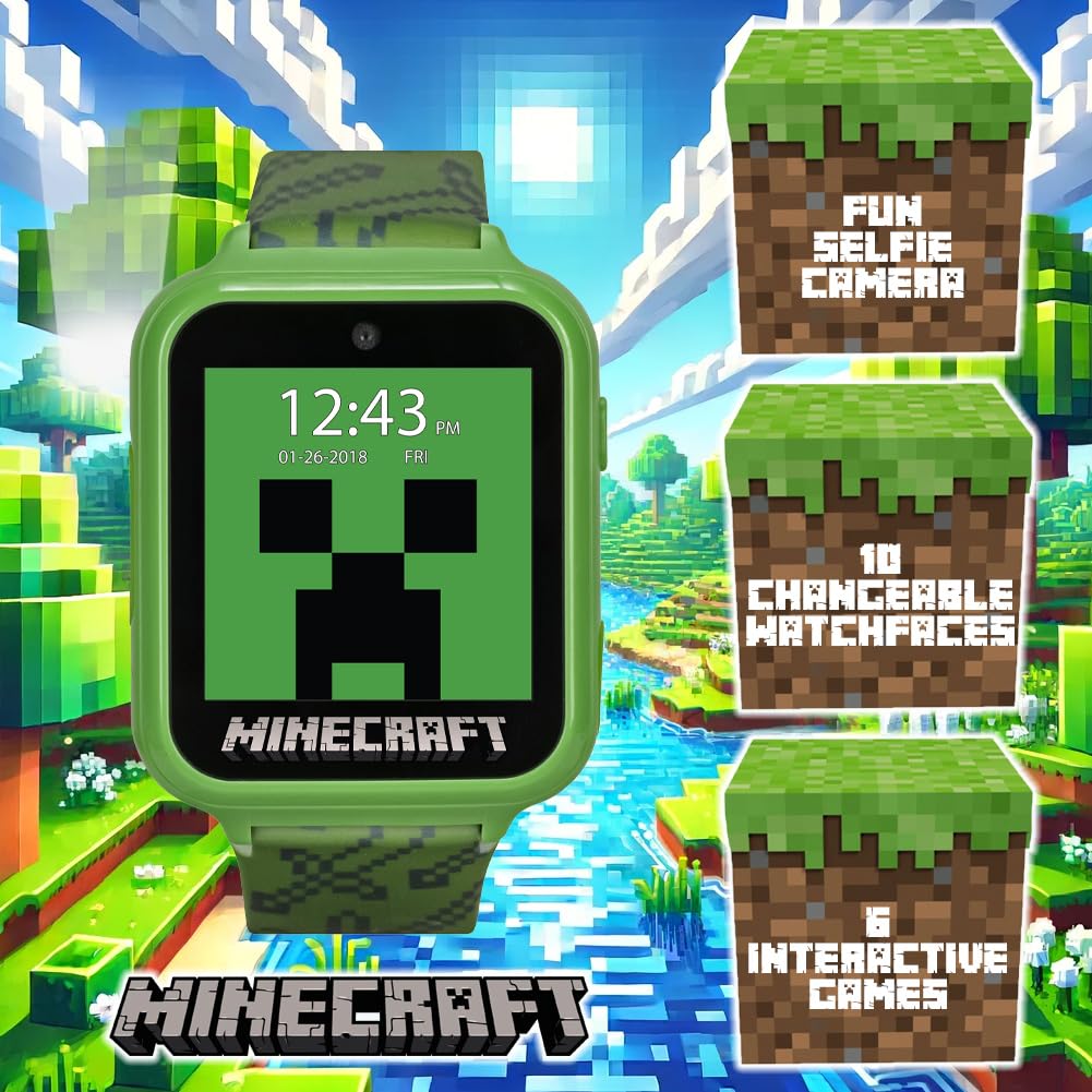 Minecraft Kids Smart Watch – Touchscreen Interactive Watch with 10 Customizable Clock Faces, Built-in Camera, Video Recorder, Alarm, Calculator, Games & Pedometer – Fits Wrists 5.5" to 8" - Image 4