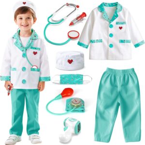 Lehoo Castle Doctor Costume for Kids, Doctor Dress Up and Play Set 8 PCS with Stethoscope, Role Play Costume for Toddlers 4-6