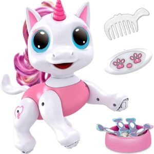 Power Your Fun Robo Pets Unicorn Toy for Girls and Boys – Remote Control Robot Toys with Interactive Hand Motion Gestures, STEM Programmable Treats, Walking, Dancing Robot Unicorn Kids Toy (Pink)