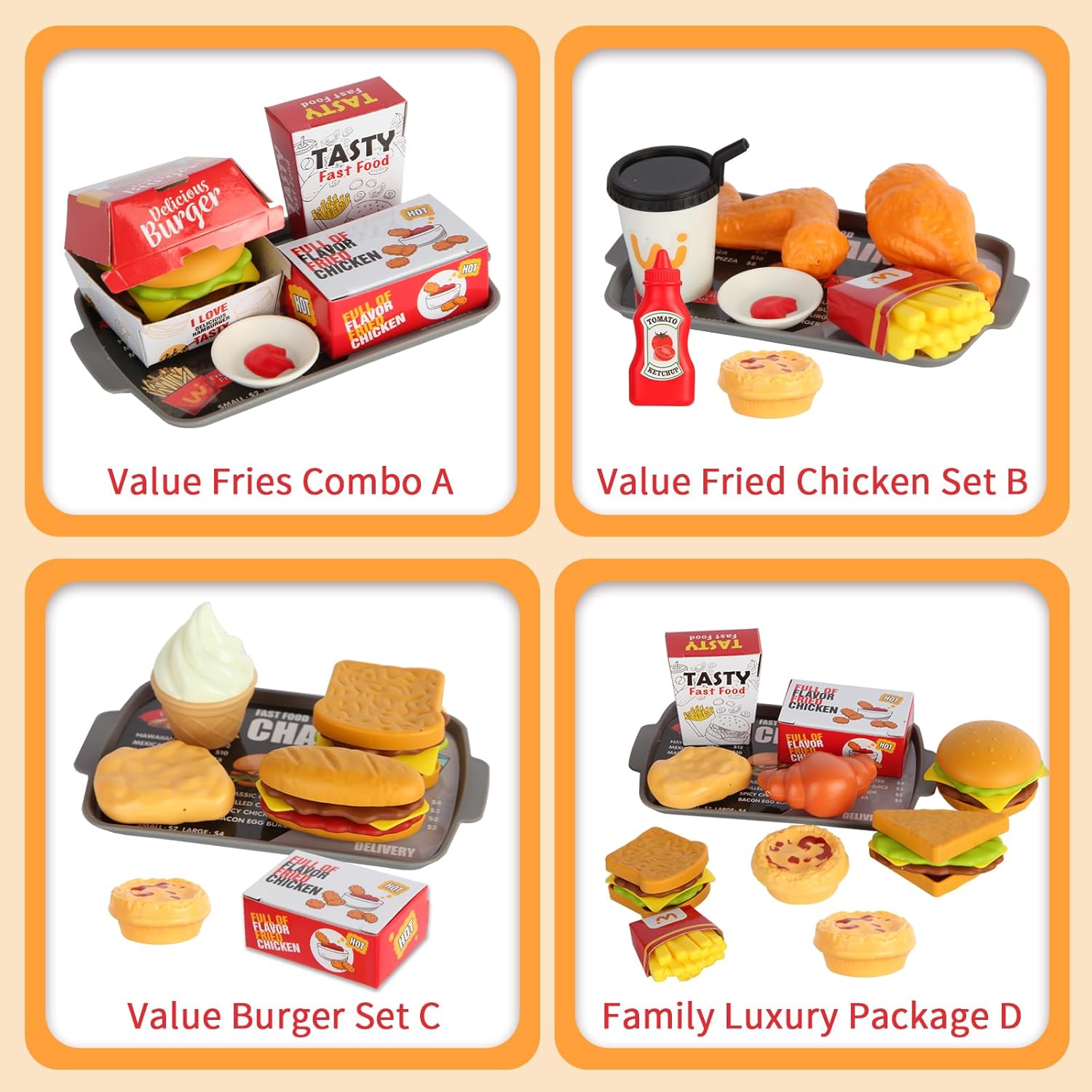 Pretend Play Food Toy for Kids Kitchen with Cash Register, Coffee Maker, 71 Pcs Fast Food Set with Burger, Fries, Ice Cream, Play Money, Educational Birthday Gift for Boys Girls Ages 3-8 (Red) - Image 4