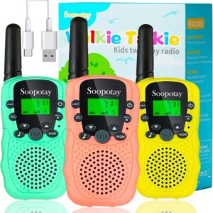 Rechargeable Walkie Talkies for Kids, Toys Gifts for Girls Boys, Kids Games Outdoor Toys for Ages 4-8-12, Built-in Flashlight, Birthday Gifts for 3 4 5 6 7 8 9 10 Year Old Girl Boys