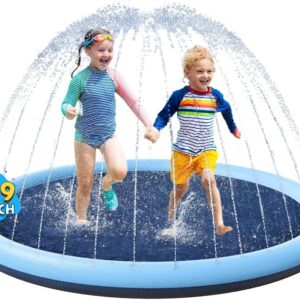 VISTOP Non-Slip Splash Pad for Kids and Dog, Thicken Sprinkler Pool Summer Outdoor Water Toys – Fun Backyard Fountain Play Mat for Baby Girls Boys Children or Pet Dog (59 inch, Blue&Blue)
