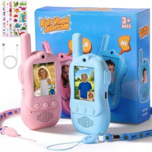 Video Walkie Talkies for Kids with 4 Voice Changers & 3 Video Uniforms, 2 Way Radio with Camera & Video Call, USB C Rechargeable, Includes 4 DIY Stickers, Birthday Toys Gifts for Boys Girls Ages 3-12