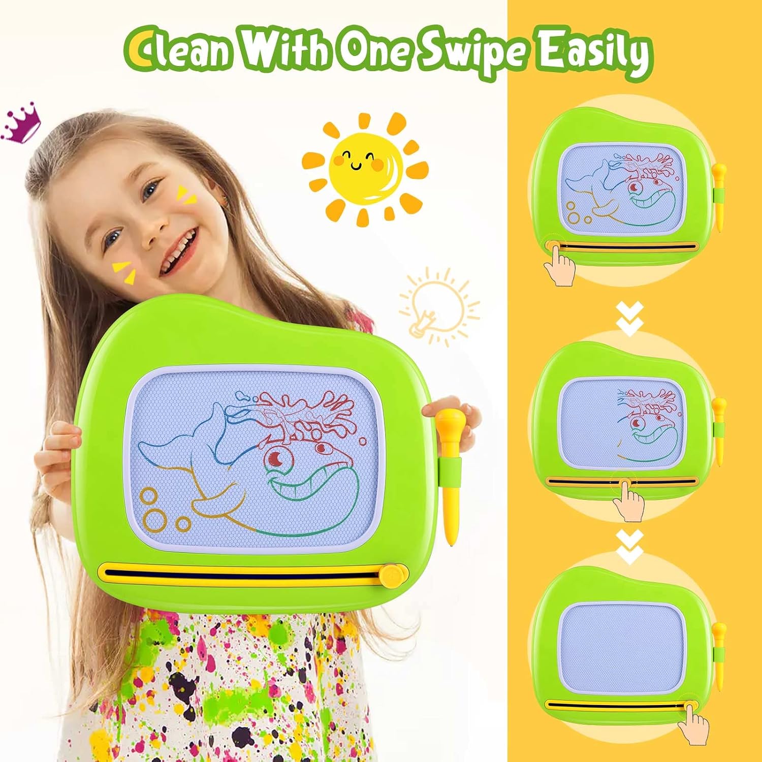 Smasiagon Toddler Toys Age 1-2 Year Old Boys Girls, Magnetic Drawing Doodle Board Pad Educational Learning Toys for 1 2 3 Year Old Boys Girls Gifts Birthday Party (Green) - Image 3