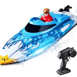 BEZGAR RC Boat, 12 inch Self-Righting Remote Control Boat for Kids and Adults, 25 KPH Fast RC Speed Boats with 700mAh Battery, Ideal Waterproof Toy for Lakes & Pools – HJ822 Blue