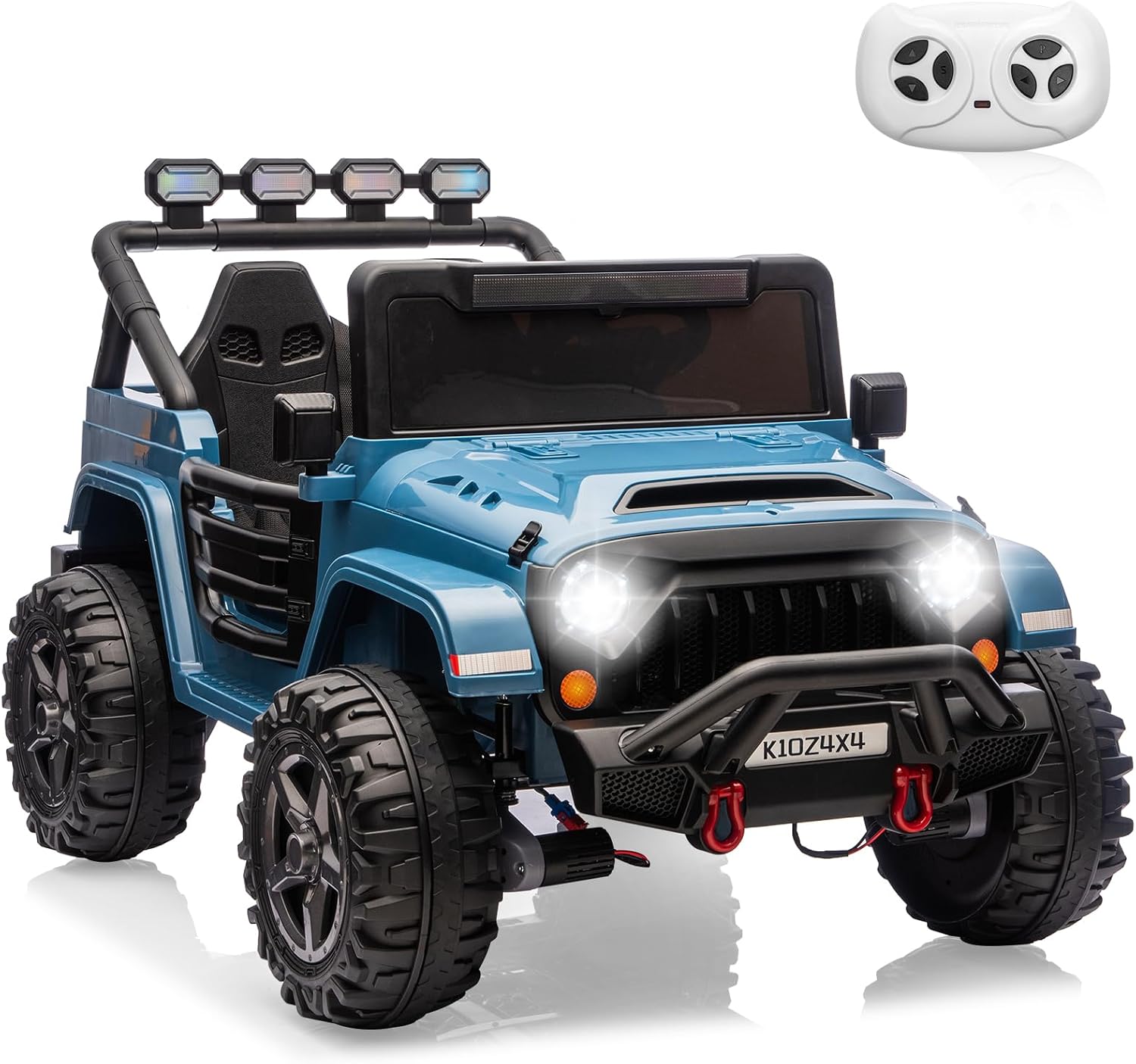 Kids 24V 2-Seater Electric Ride On Car, 4x4 Ride On Truck w/Remote Control, 4-Wheeler Suspension, 3 Speeds, Led Lights, Bluetooth, Ride on Car Toy for Kids Ages 3-8, Cyan Blue - Image 2