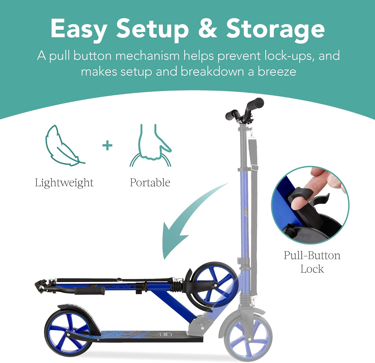 Best Choice Products Kick Scooter for Kids Ages 8+ Teens & Adults, Foldable Large Wheel Scooter with Suspension, Adjustable Handlebars, ABEC-9 Bearings, Lightweight Scooter for Boys & Girls - Blue - Image 6