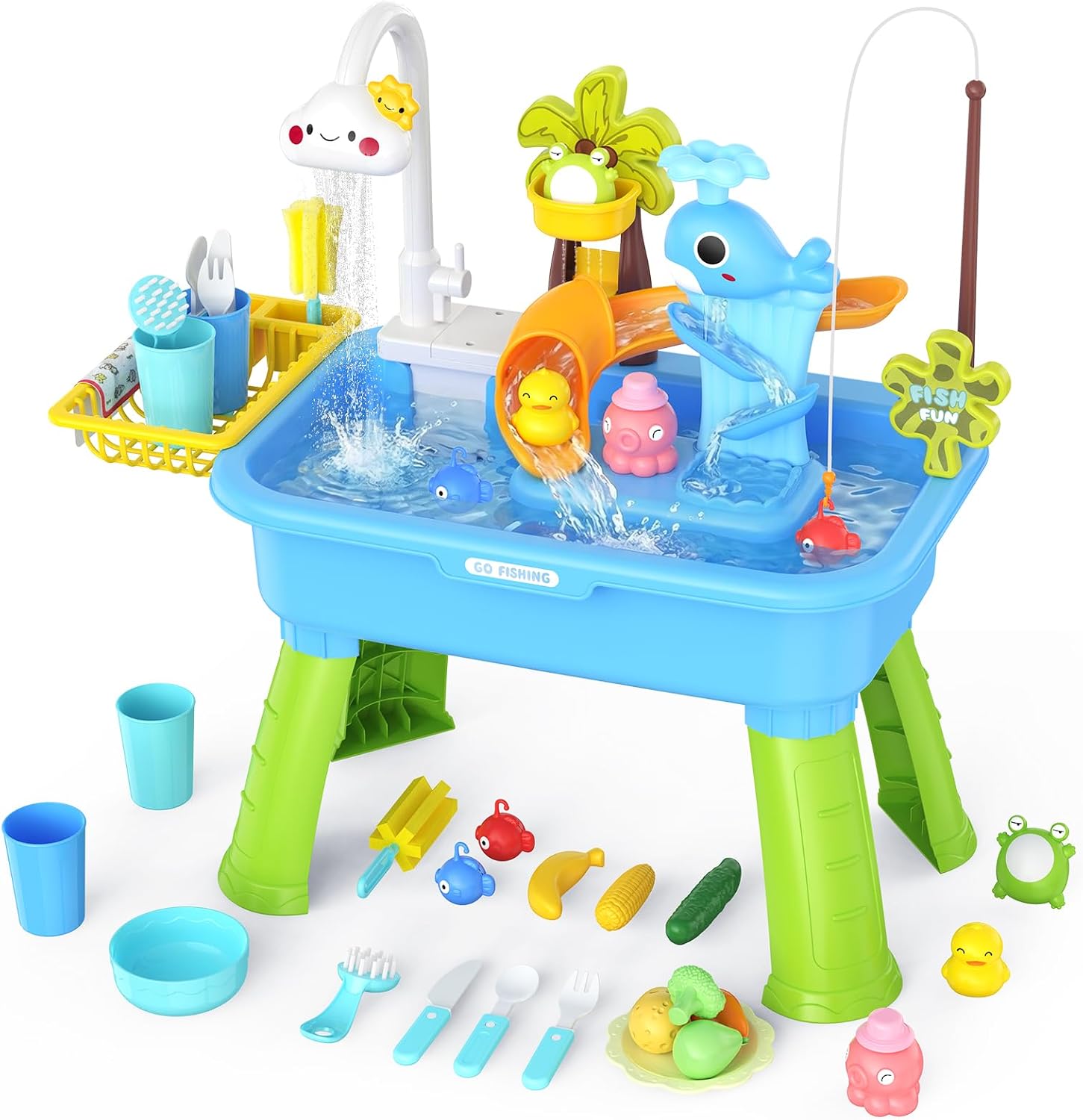 2026 Upgraded Water Table for Toddlers 1-3 - Outdoor Toys for Kids Ages 4-8 with Pump, Summer Outside Sensory Activity Pool Toys, Kitchen Play Sink Toy with Running Water, Fishing Toy, Blue - Image 8