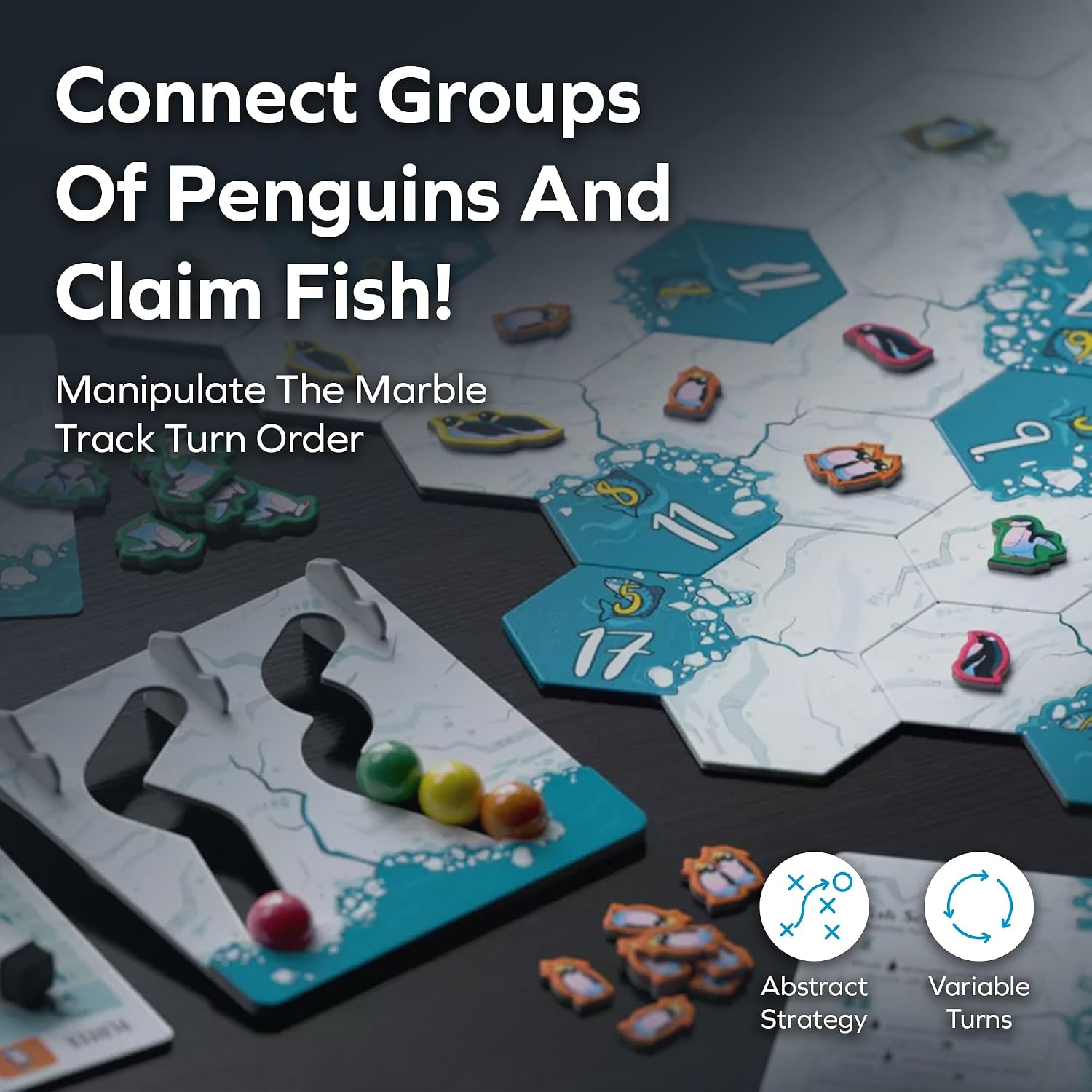 Allplay Waddle Board Game for Adults and Families - Connect Groups of Penguins to Claim The Most Fish - 1-Minute to Teach in A Small Box - 15 Min 2-5 Players Ages 7+ - Image 2