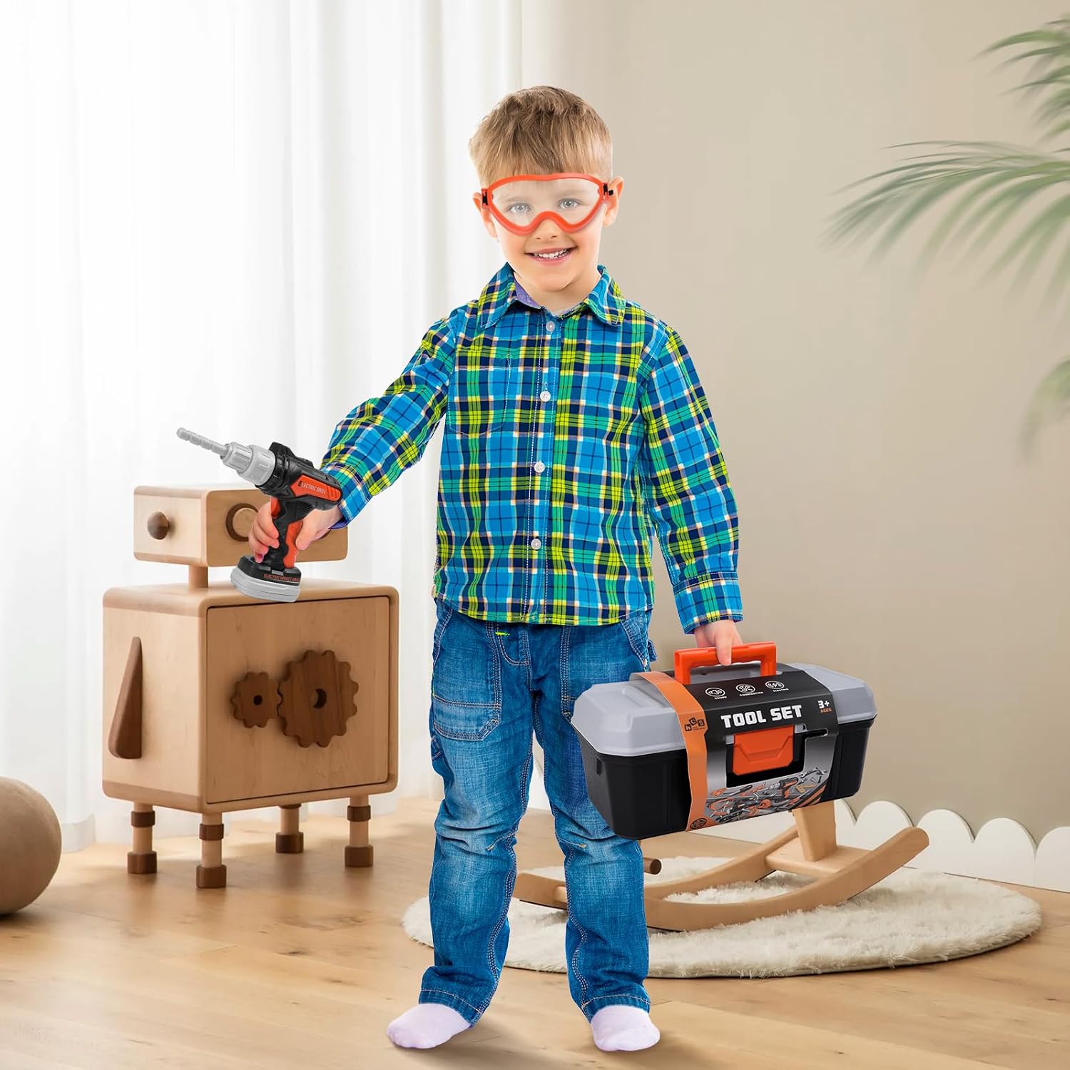 Kids Tool Set with Hard Toolbox, 43 PCS Pretend Play Construction Toys with Battery Powered Toy Drill, Toddler STEM Educational Learning Gifts for Boys & Girls Age 3-8 - Image 4