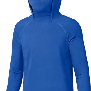 Boys Hooded Fishing Shirt with Mask, Kids UPF 50+ Long Sleeve Rash Guard Hoodie, Sun Protection Beach Swim Shirts