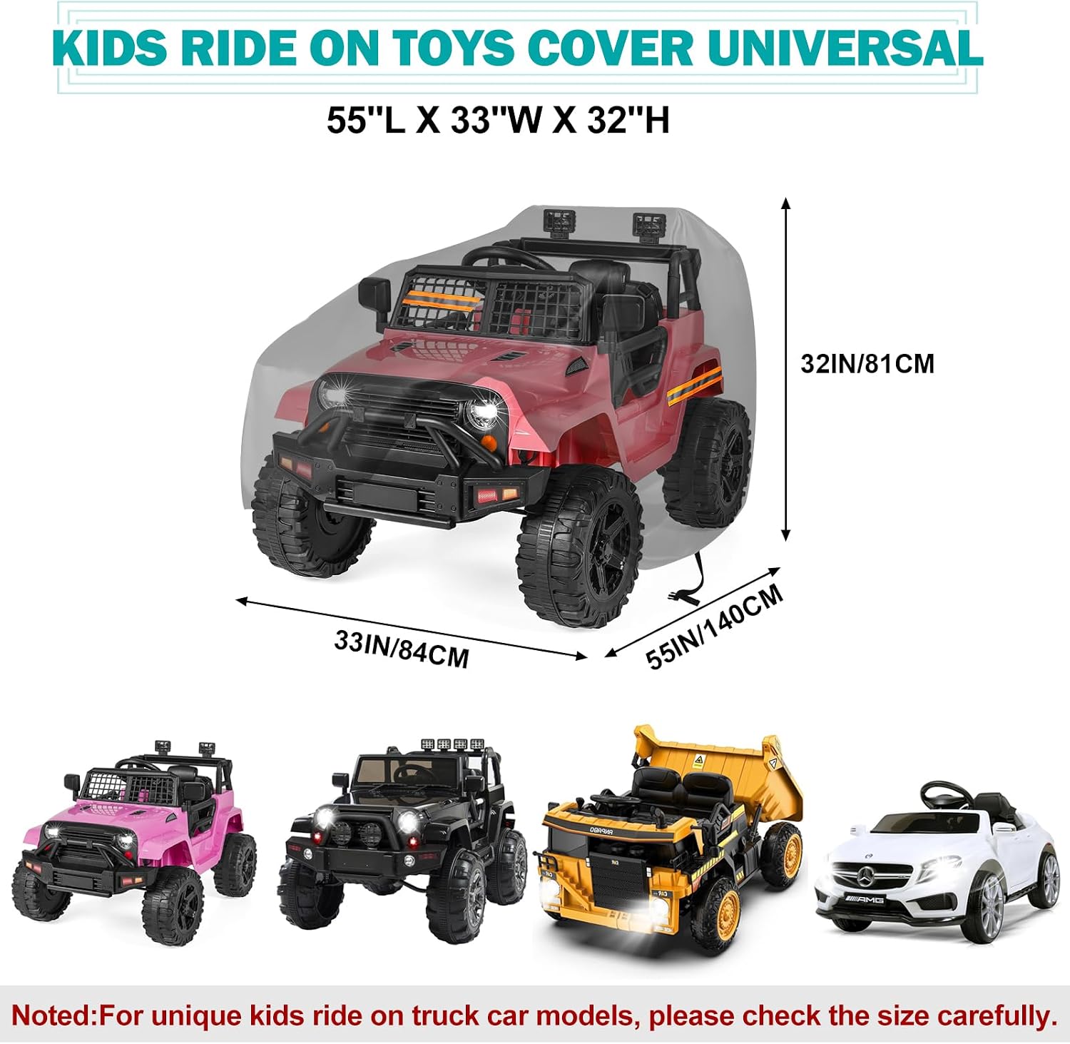 Kids Ride On Car Cover,Large Power Wheels Cover Waterproof,Heavy Duty 420D Universal Toy Car Cover for Power Wheels Jeep & Toddler Electric Vehicles,All Season Protection,with 3 Reflective Strips - Image 6