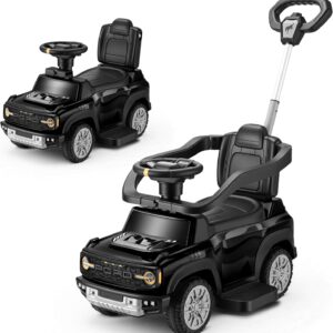 First Ride On 3-in-1 Toddler Push Car, Licensed Ford Bronco Raptor Kids Push Car for Toddlers 1-3 w/Handle, Safety Rails, Music and Horn, Toddler Ride on Toy for Boys, Stroller Substitute (Black)