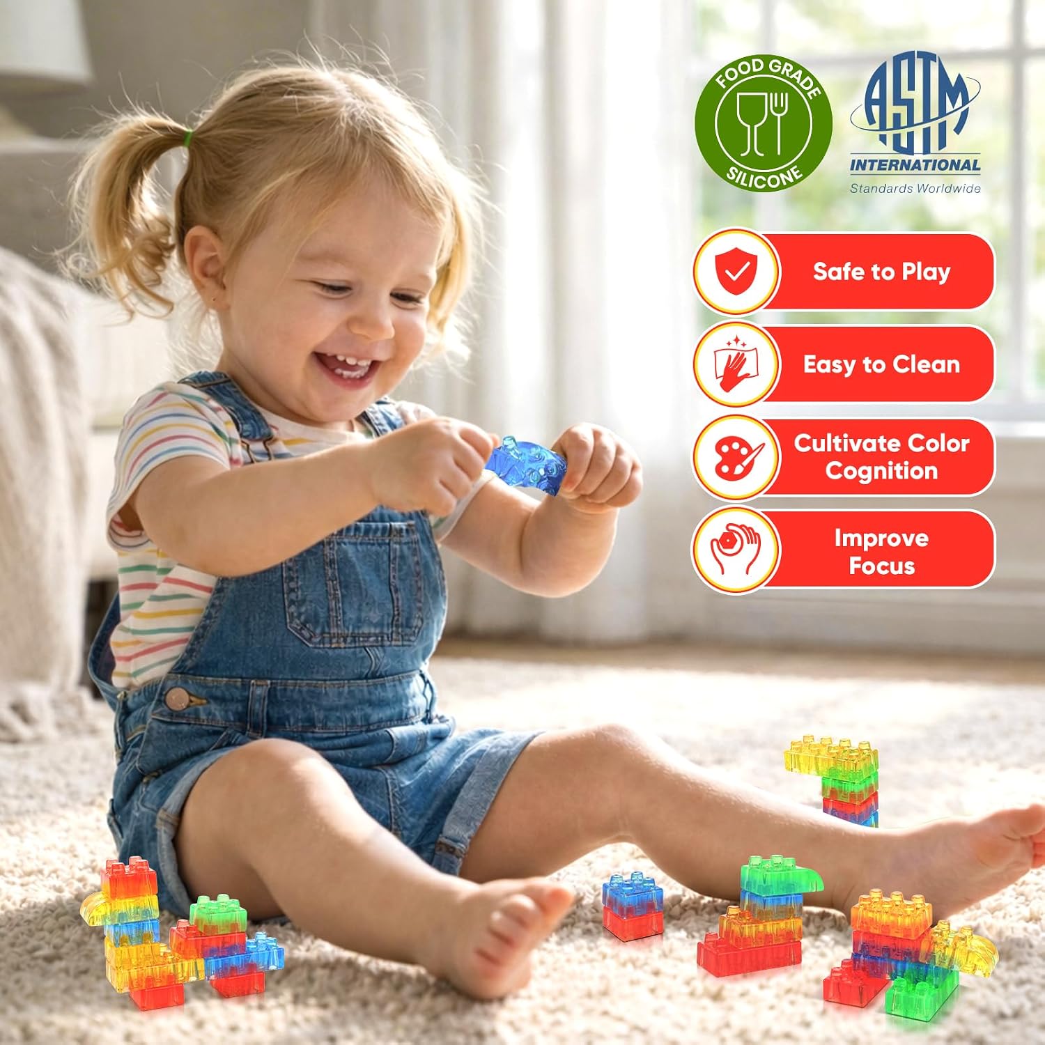 LESONG Sensory Building Toys for Toddlers: 24PCS Squeezable Silicone Stacking Toys – Early Learning Construction Playset for Preschool Manual Skills, Birthday Gifts - Image 4