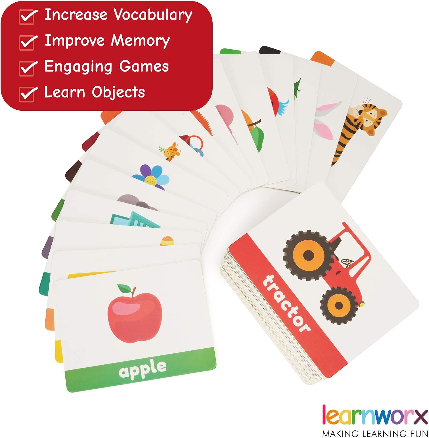 LearnWorx 101 Baby Flash Cards for Toddlers 1-3 | Award Winning First Words Toddler Flash Cards | Speech Toys Help Learn Objects, Numbers & Play Games - Big Toddler Learning Flashcards Preschool Kids - Image 6
