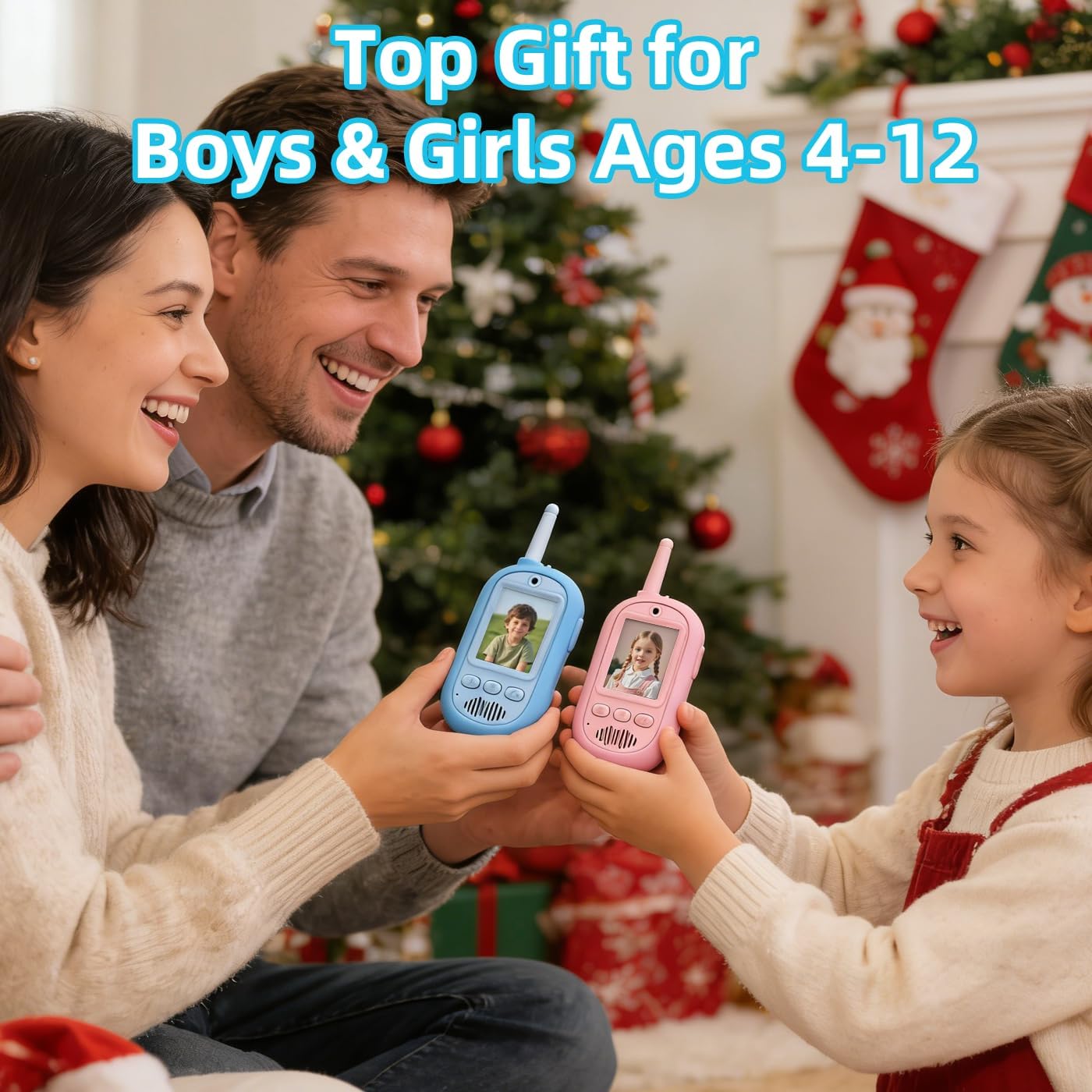 2PCS Video Walkie Talkies for Kids Camping Toys Spy Gear Outdoor Games for Family Hide and Seek Spy Role Play ABS Rechargeable Long-Range HD Camera Voice Changer Toy - Blue/Pink 136x56x26mm - Image 6