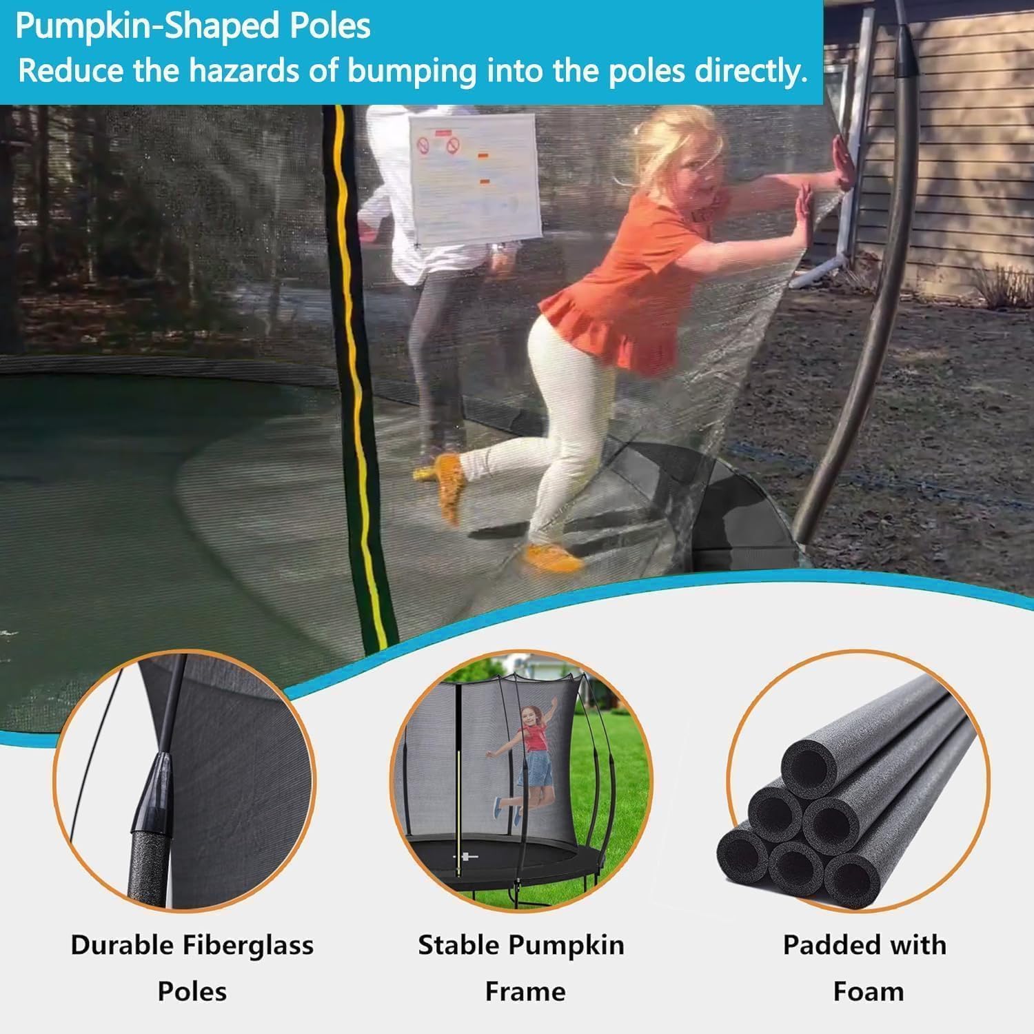 6FT 8FT 10FT 12FT 14FT Springfree Trampolines with LED Lights, Sprinkler, Music Speaker and Socks, ASTM Approved Outdoor Trampoline for Kids and Adults, Backyard Trampoline with Curved Poles - Image 2