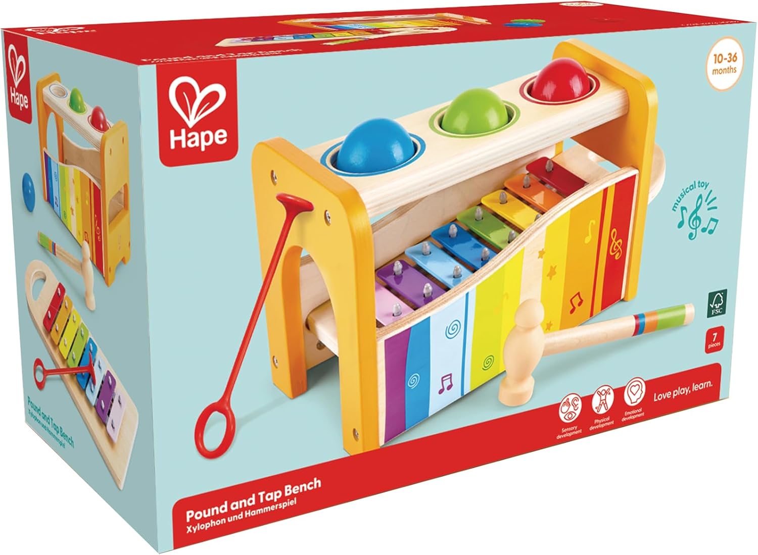 Hape Pound & Tap Bench with Slide Out Xylophone - Award Winning Durable Wooden Musical Pounding Toy for Toddlers - Image 7