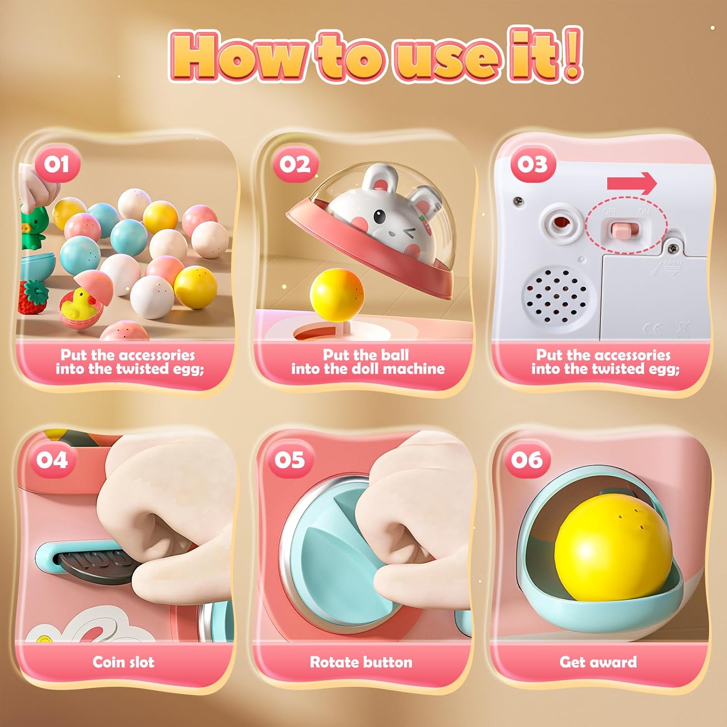 Skirfy Vending Machine Kids Toys Mini Claws Machine 12 Erasers Operated Gumball Prize Machine Maker Game Claws Machine Easter Game Sensory Toys Dolls Gifts(Pink) - Image 2