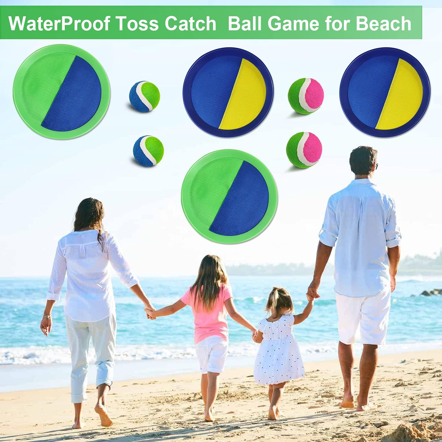 Jalunth Ball Catch Set Game Toss Paddle - Beach Toys Back Yard Outdoor Games Pool Backyard Target Throw Catch Sticky Set Age 3 4 5 6 7 8 9 10 11 12 Years Old Boys Girls Kids Easter Gifts Blue - Image 6