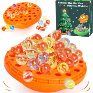 Marble Balance Game – 50 Colorful Marbles with Built-in Storage, Fun Family Challenge for 1-4 Players, Educational Toy for Kids & Adults, Perfect for Parties, Travel & Birthday Gifts (Pumpkin Orange)