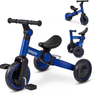 BABY JOY Toddler Bike, 5-in-1 Foldable Balance Bike with Removable Pedals, Adjustable Handlebar and Rear Wheels, Indoor Outdoor Kids Tricycle for Boys Girls Ages 2-4 (Blue, 26” x 19” x 20.5”)