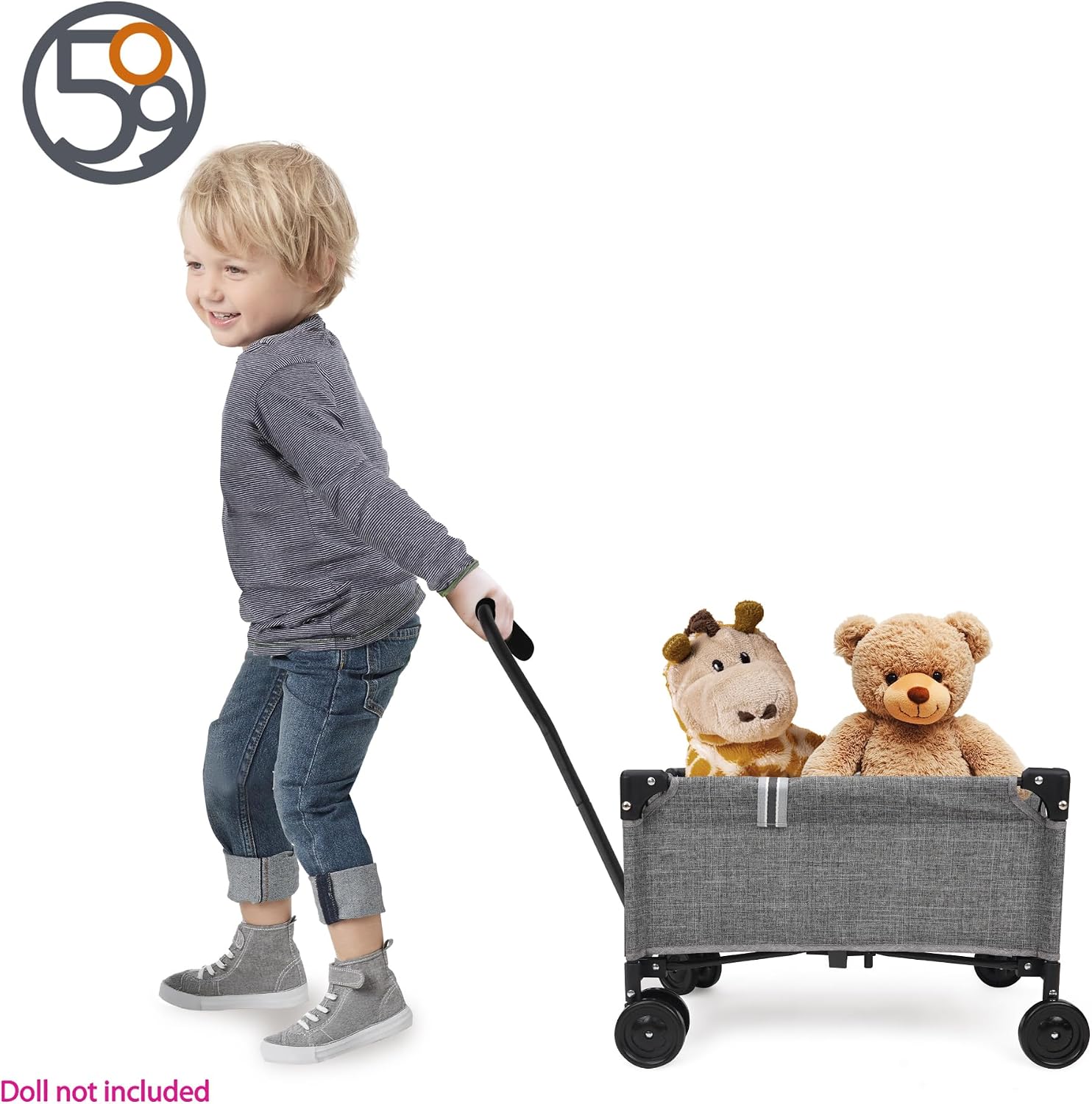 509 Crew: Little Wagon - Melange Grey - Folding Pull-Along Cart, Adjustable Handle, Canvas-Metal Frame, Transport Toys-Dolls-Stuffed Animals, Kid 3+ - Image 5