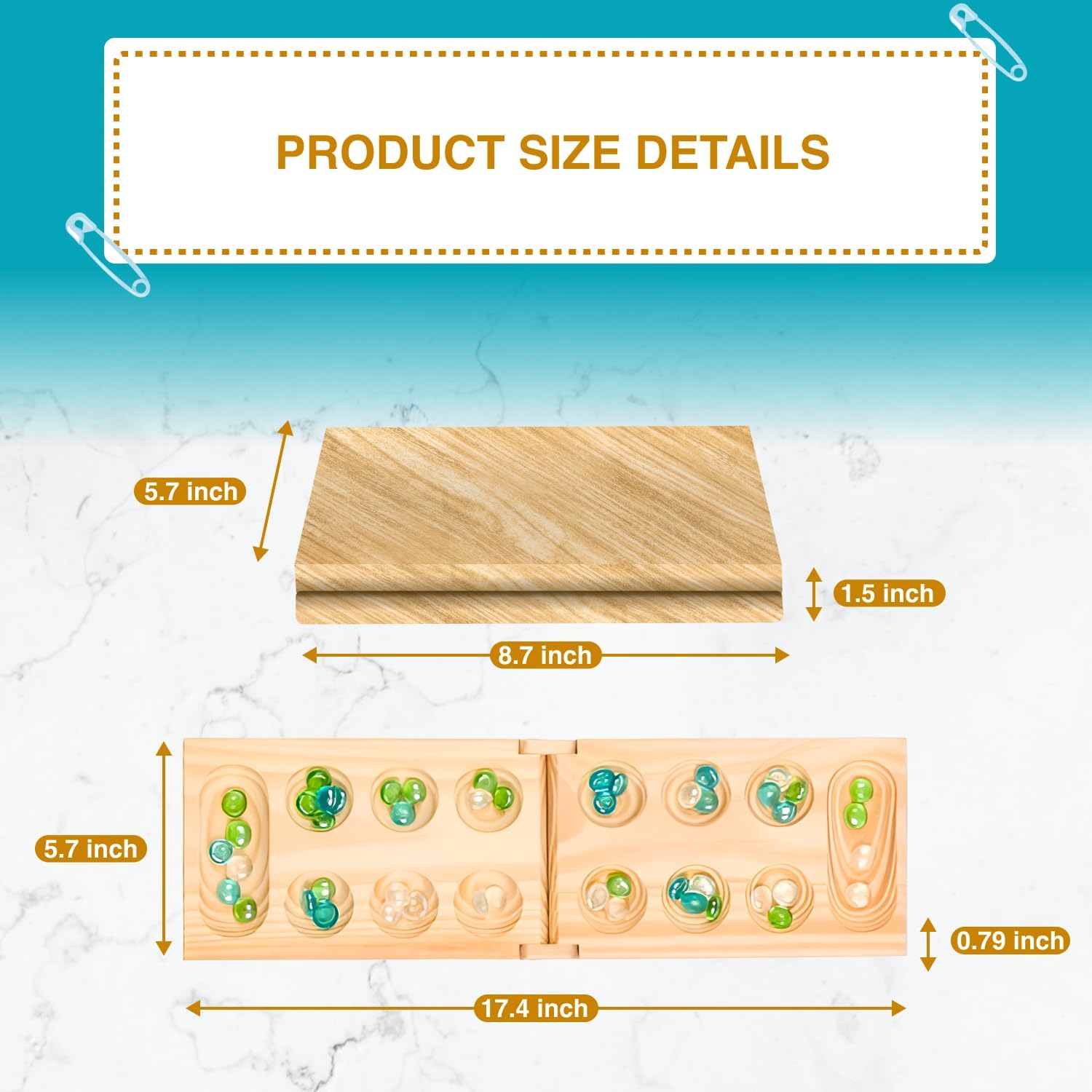Regal Games Mancala Board Game - Fun Classic Table Game with Wooden Board for Adults & Kids - 48 Glass Mancala Beads & 2 Player Games - Ideal for Family Game Night, Travel (Ages 8+) - Image 6