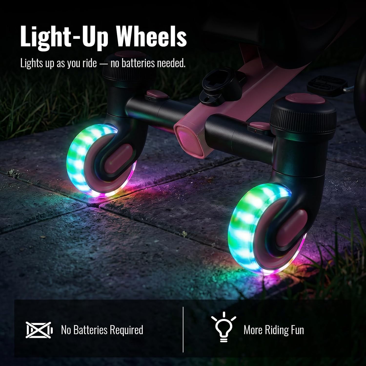 Umatoll 3-in-1 Toddler Tricycle for 18 Months to 5 Year Old, Toddler Toy with Adjustable Push Handle, Gift for Boy Girl Age 2-4, 360° Light-Up Drift Wheels (Pink) - Image 4