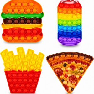 Pop Its Fidget Toys Pack 4 – Stress Relief Food Pop Its Poppers Fidget Poppet Toy – Autism Learning French Fry Pizza Hamburger Popits Push Pop Bubble Popping Sensory Toy for Kids