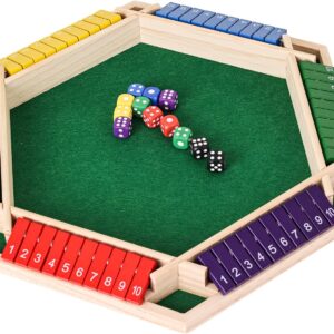 Shut The Box Game Wooden,6 Players Math Games for Kids 8-12,Dice Box Family Games for Kids and Adults,Board Tabletop Games for Kids 5-7, Close The Box Game for Classroom,Home,Party or Pub(6-Color)