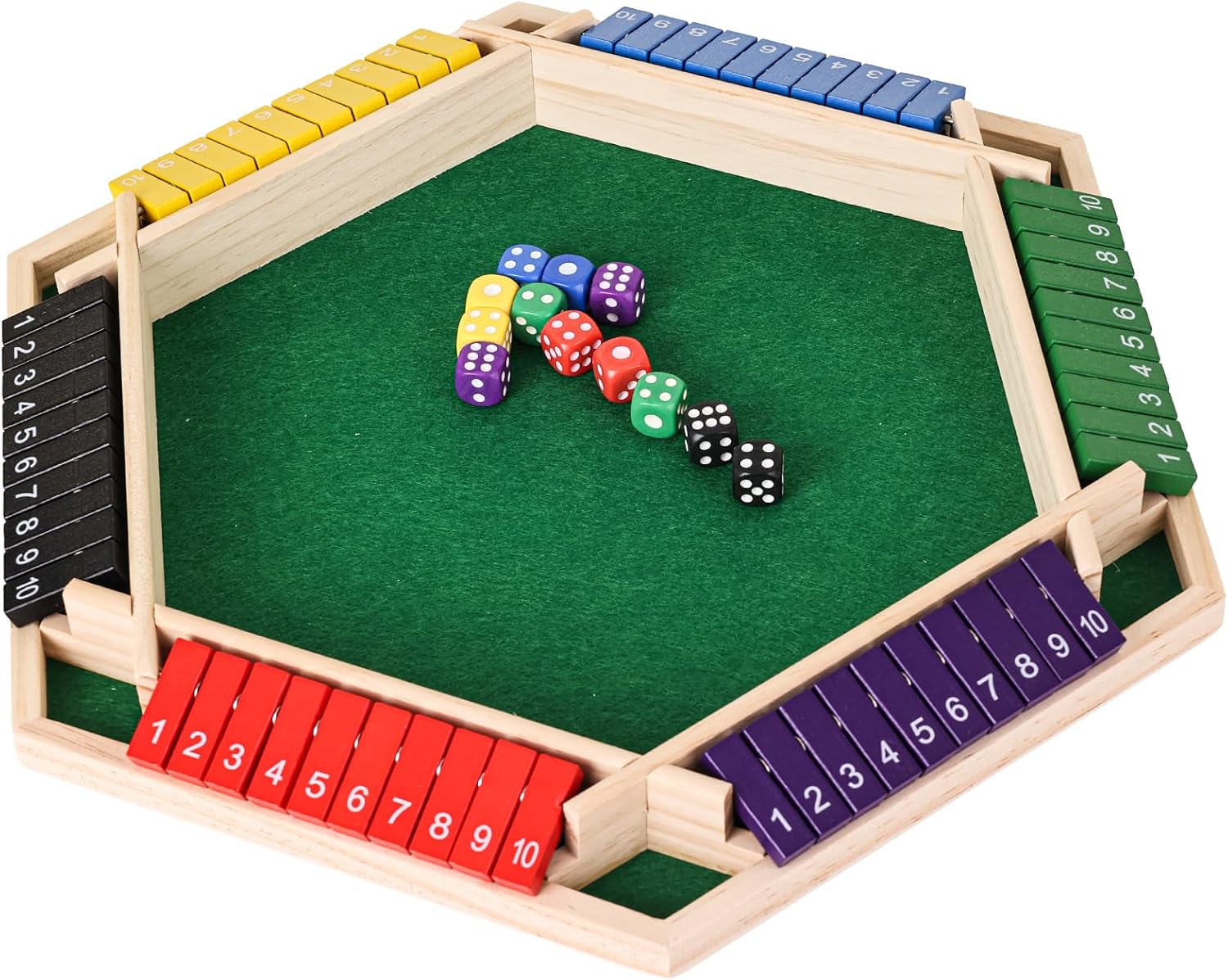 Shut The Box Game Wooden,6 Players Math Games for Kids 8-12,Dice Box Family Games for Kids and Adults,Board Tabletop Games for Kids 5-7, Close The Box Game for Classroom,Home,Party or Pub(6-Color)