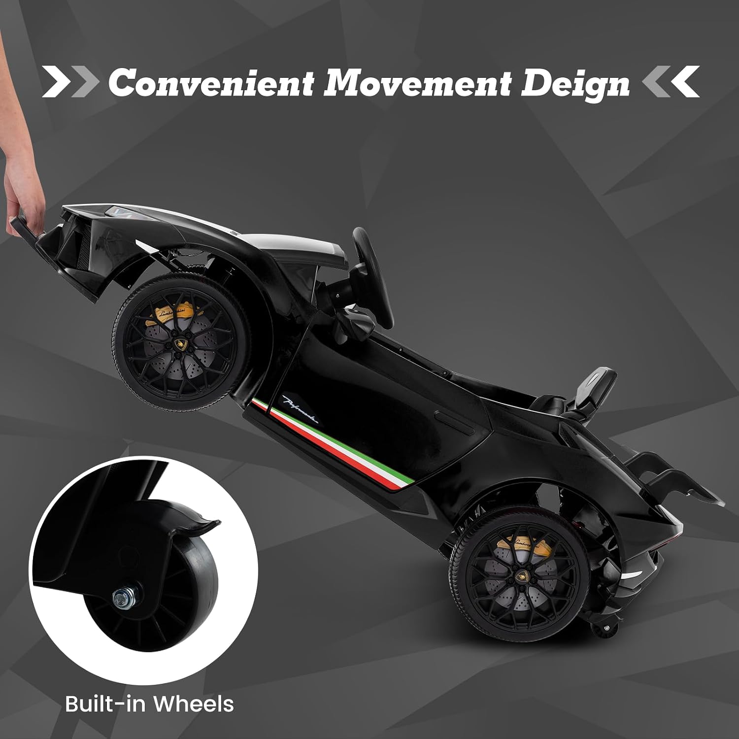 Licensed Lamborghini Huracan Ride on Car by INFANS, 12V Kids Electric Vehicle Battery Powered Toy with Remote Control, LED Lights, Spring Suspension, Bluetooth, MP3, Aged 3-8 Years (Black) - Image 9