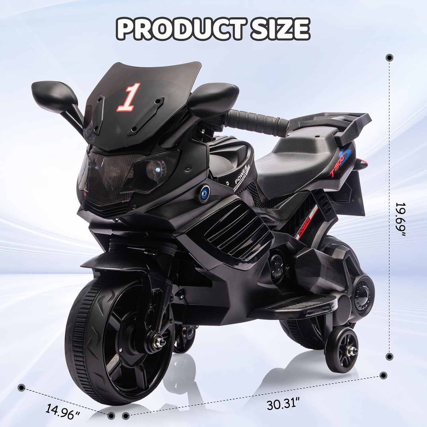 Kids Ride On Motorcycle, 6V Battery Powered Electric Motorcycle, w/Treaded Tires, Horn, Working Headlight, Music, Training Wheels, Stable Ride On Toys for Kids Toddler Boys Girls 3-6, Black - Image 8