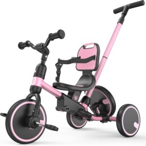 besrey 5-in-1 Toddler Tricycle with Push Handle, Grow with Me Kids Trike for 1-3 Years, Balance Bike & Tricycle, Adjustable Parent Steering, Safety Seat with Backrest