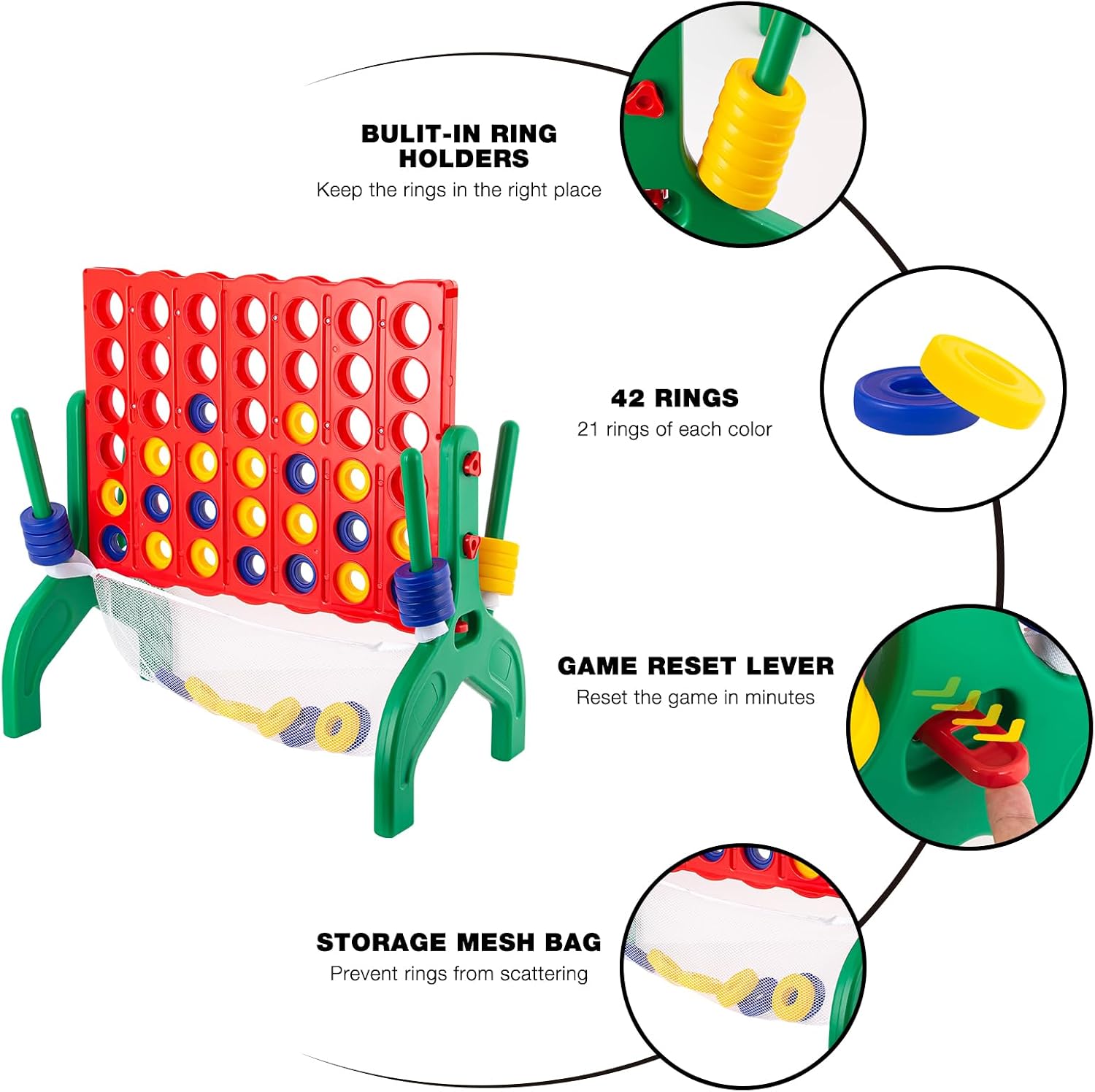 1.9 Feet Giant 4 in A Row Game, Jumbo 4-to-Score Connect Game Set for Kids & Adults Outdoor Yard, Lawn & Indoor Floor Play, Family Game Night & Party Board Games, Grand Birthday Easter Gifts - Image 3