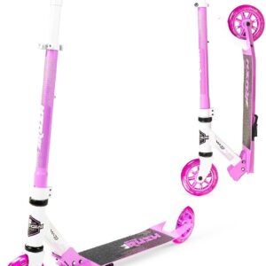 Kick Scooter for Ages 5+ – Kids, Teens & Adults. Max Load 220lbs. Foldable, Light-Up Wheels, Adjustable Height, Lightweight – Rush 125 Madd Gear