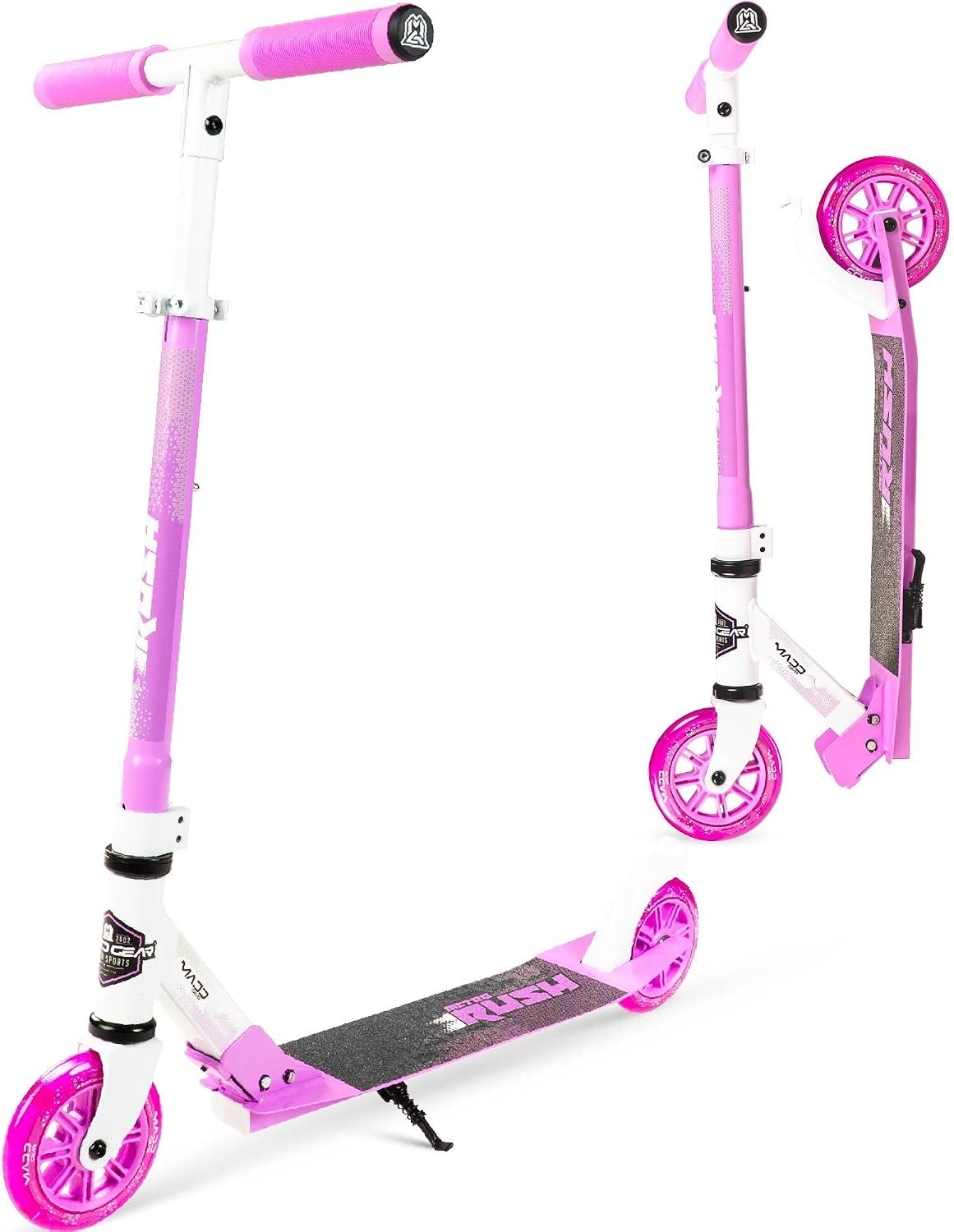 Kick Scooter for Ages 5+ - Kids, Teens & Adults. Max Load 220lbs. Foldable, Light-Up Wheels, Adjustable Height, Lightweight - Rush 125 Madd Gear