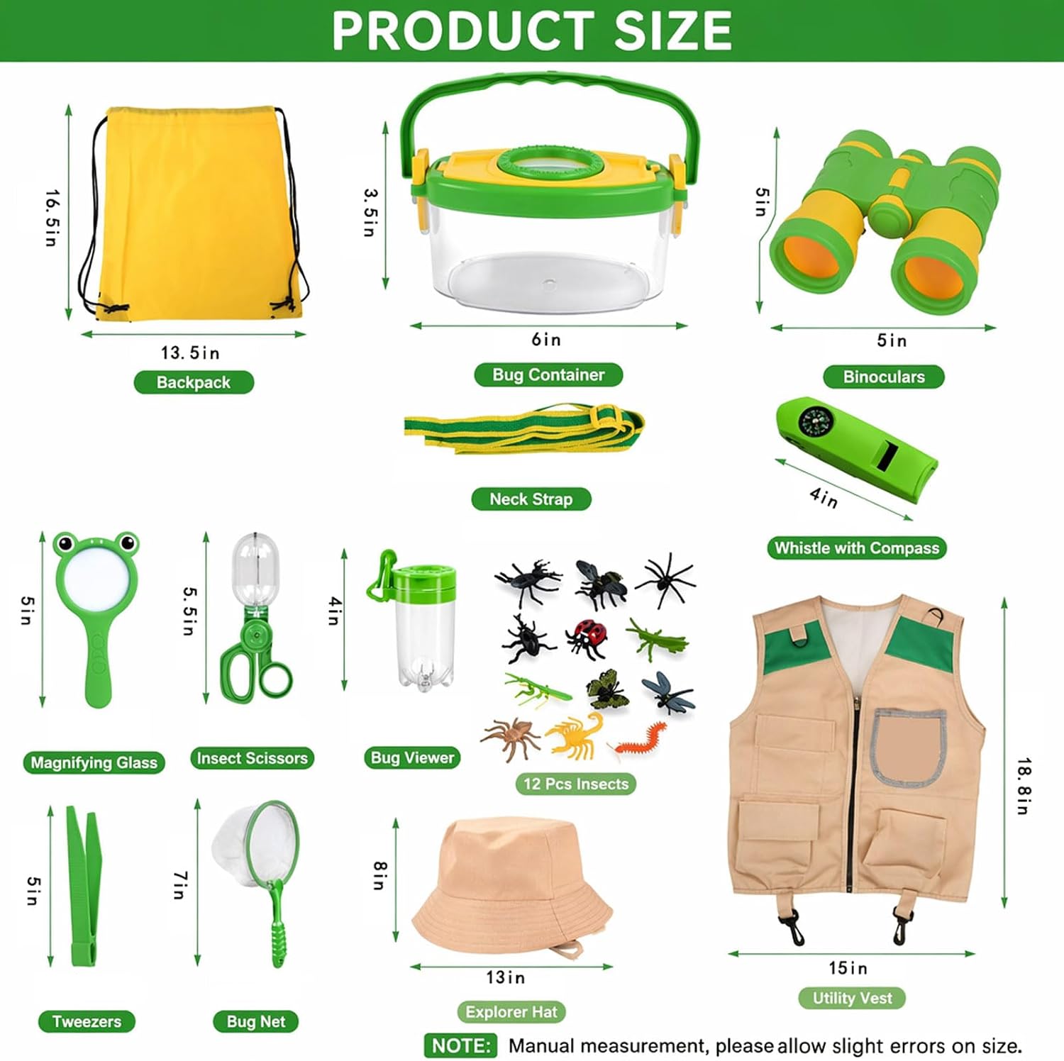 Kids Explorer Kit & Bug Catcher Kit, 23 Pcs Outdoor Adventure Set with Vest & Hat, Binoculars, 12 Insect Figures,Camping Hiking Toys Gift for Boys Girls Age 3-8 - Image 2