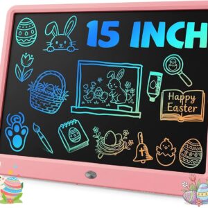 TEKFUN 15 Inch LCD Writing Tablet for Girls Ages 8–12, Large Drawing Tablet for Kids, Screen-Free Writing Pad for Learning & Quiet Time, Creative Christmas Gift for 8 9 10 Year Old Girl (Pink)