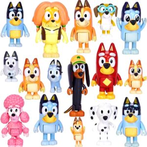 Bluеу Toys 16 PCS Super Fan Figurines Set, Wolfs Action Figures, Character Pack with Exclusive Figures, Wolves Figurines Family and Friends Set, Cake Toppers 2-3.5 Inch