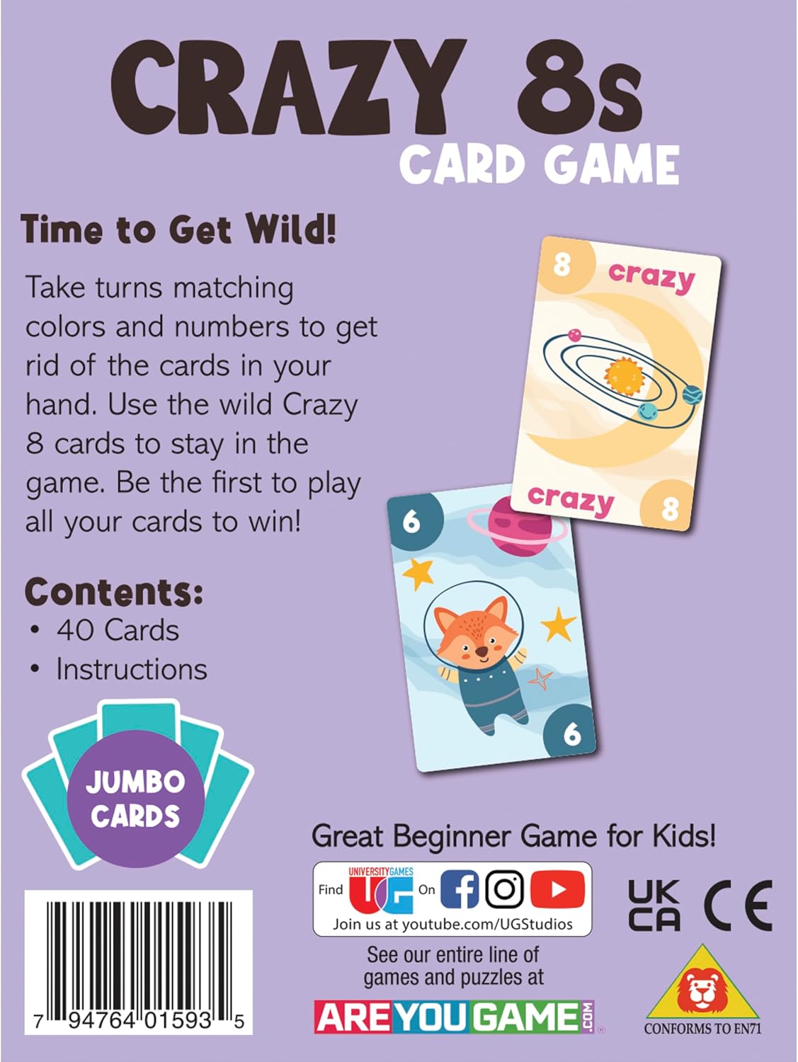 University Games Crazy 8s Card Game - Jumbo Size, Colorful Animal Cards for Kids Ages 4 and Up, Fun Family and Educational Game - Image 8