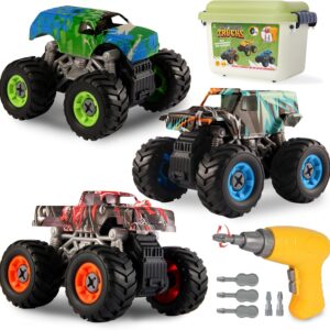 Take Apart Monster Truck Toys for Kids 3 4 5 6 7 8 Year Old Boys, STEM Educational Building Toys with Electric Drill & Storage Box Gift Birthday Christmas for Boys Girls Kids Toddlers