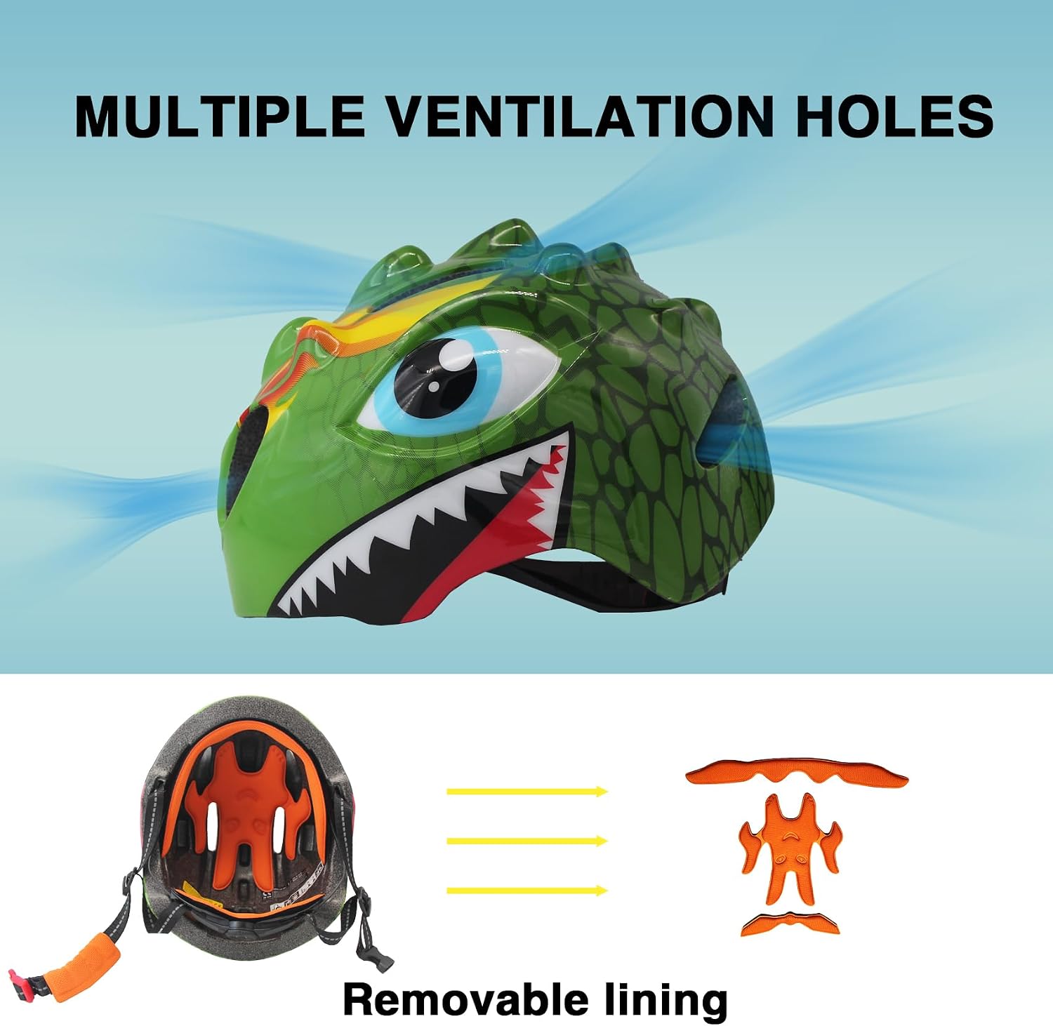 Toddler Helmet Kids Bike Helmet for 2 3 4 5 6 7 8 Years Old Girls with 3D Dinosaur Design Protective Gear Set and Safety Certified, Toddler Bike Cycling Skating Skateboard Scooter Helmet - Image 7