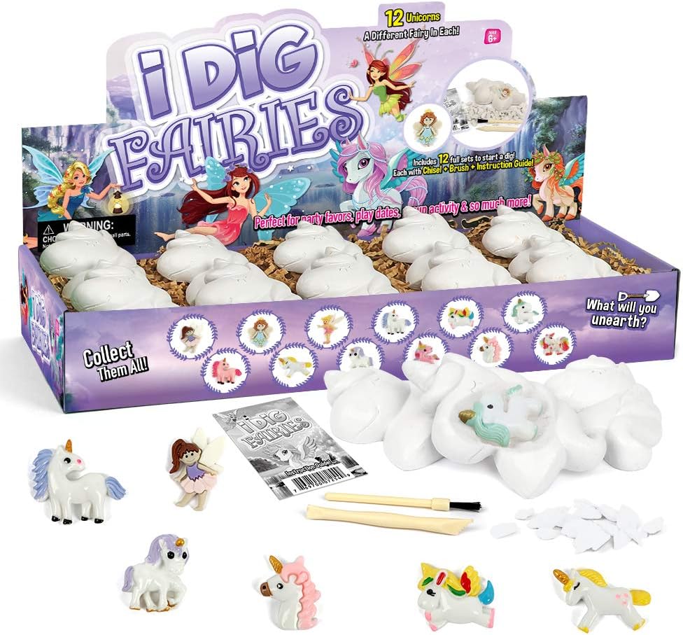 Gamerside Fairy Unicorn Digging Toys for Kids - Premium Excavation Kit,Magical Treasure Hunt Kit with 12 Set, Fairy Unicorn Toys for Girls Party Birthday Gift