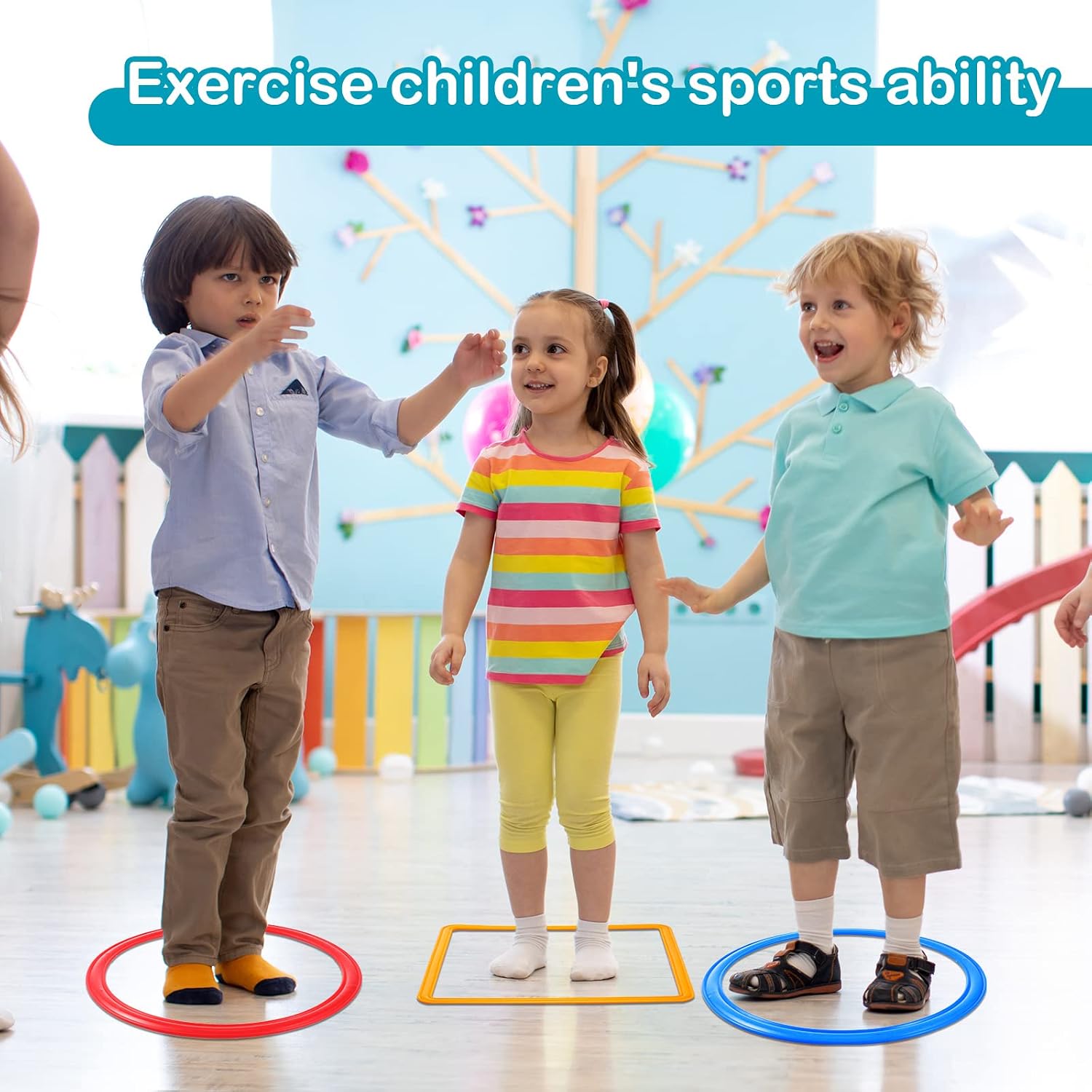 Woanger 2 Sets of Hopscotch Outdoor Squares 20 Pcs Hopscotch Ring Game with 30 Pcs Connectors Outdoor Indoor Obstacle Course for Kids Playground Agility Training(Hoop, Square) - Image 5