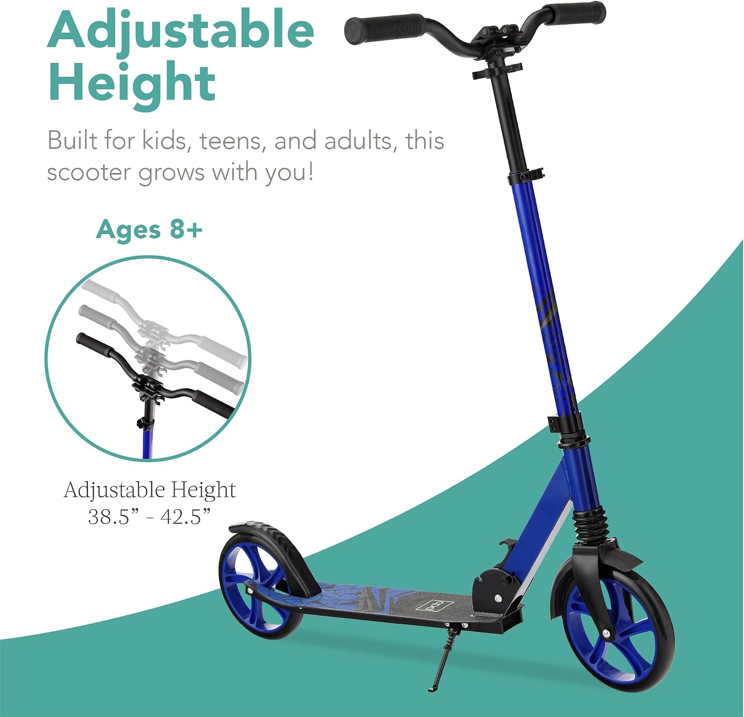Best Choice Products Kick Scooter for Kids Ages 8+ Teens & Adults, Foldable Large Wheel Scooter with Suspension, Adjustable Handlebars, ABEC-9 Bearings, Lightweight Scooter for Boys & Girls - Blue - Image 5