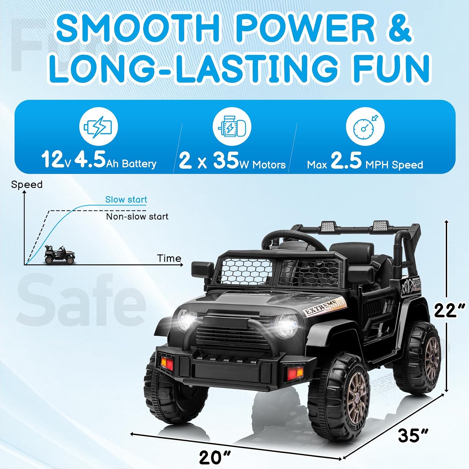 Winado 12V Electric Car for Kids, Ride on Truck for Toddlers with Remote Control, Battery Powered Kids Electric Vehicle to Drive w/Bluetooth, Soft Start, LED Lights - Black - Image 3