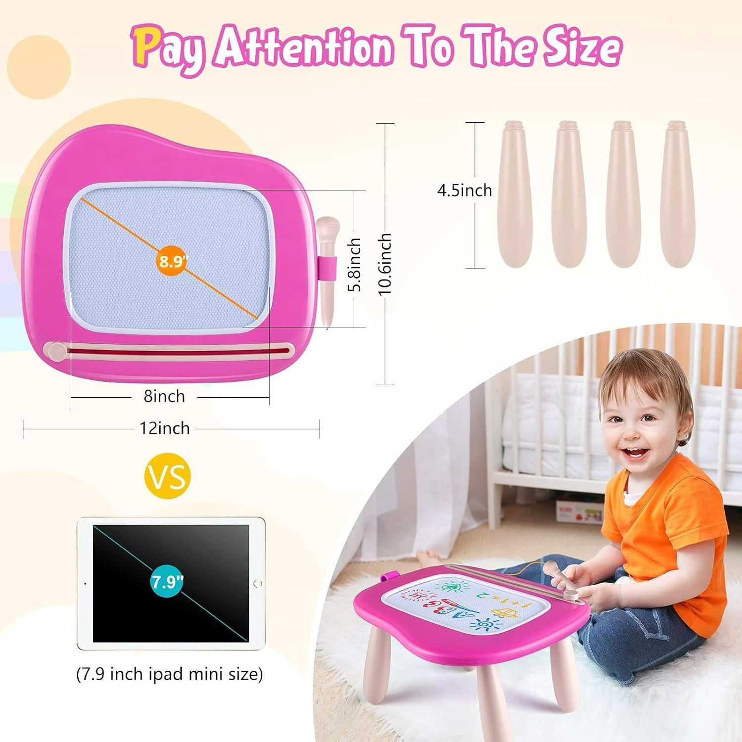 Smasiagon Magnetic Drawing Board for Toddlers: Erasable Doodle Board for Home, Travel & Preschool | Fun & Educational Toy for Baby Girls Boys(Ages 1-3) (Rose) - Image 2