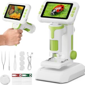 1600X Microscope for Kids, 1080P 4.0″ Digital Screen Kids Microscopes with Slides Kit, Educational Science Toys for Christmas Birthday Gifts for 3-14 Year Old Children Students